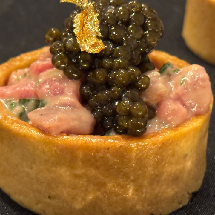 Beef tartare and caviar mini tart from the October seasonal menu